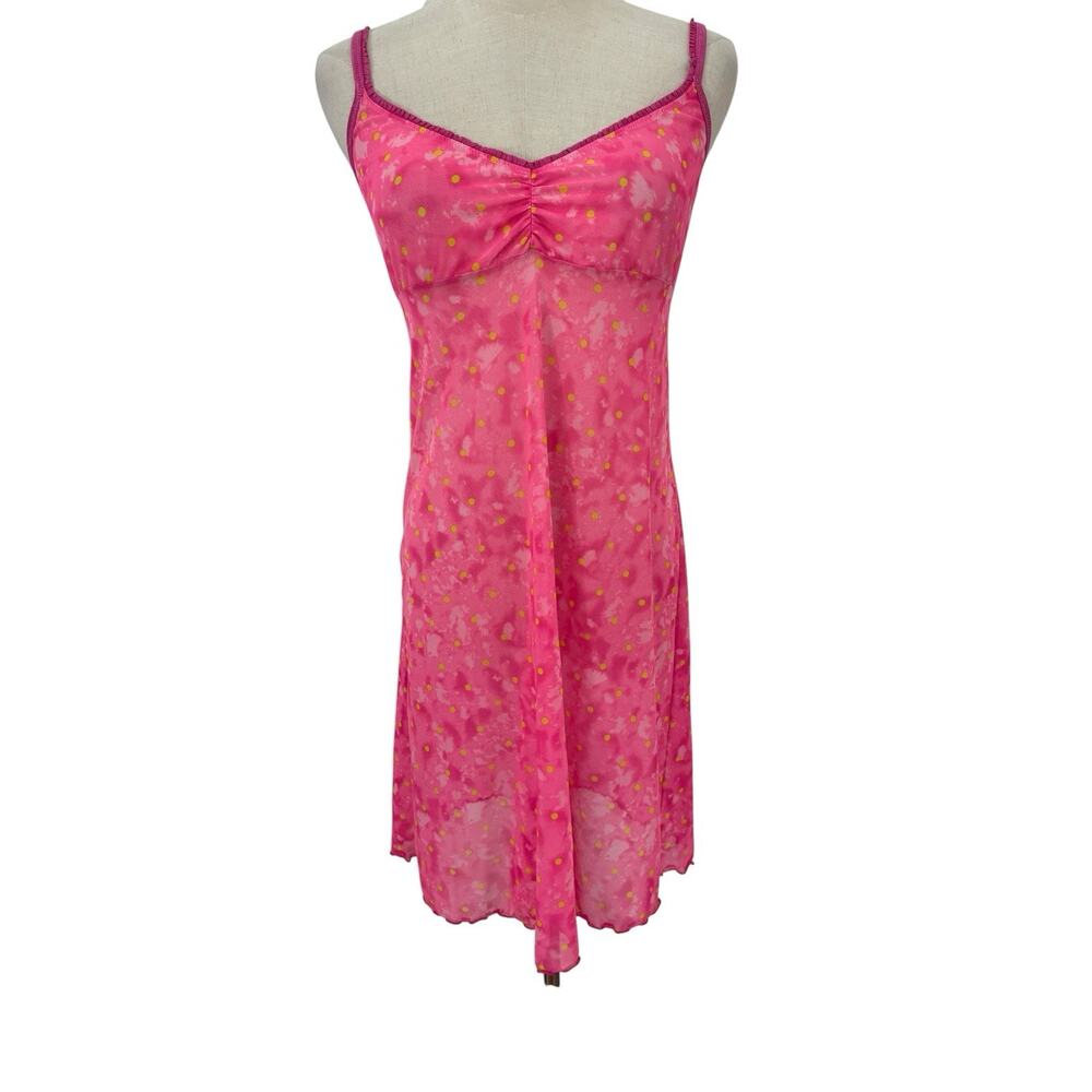 Vtg 90s C’est Cool By French Jenny Pink Mesh Nightgown Sheer Polka Dot Slip Sz M